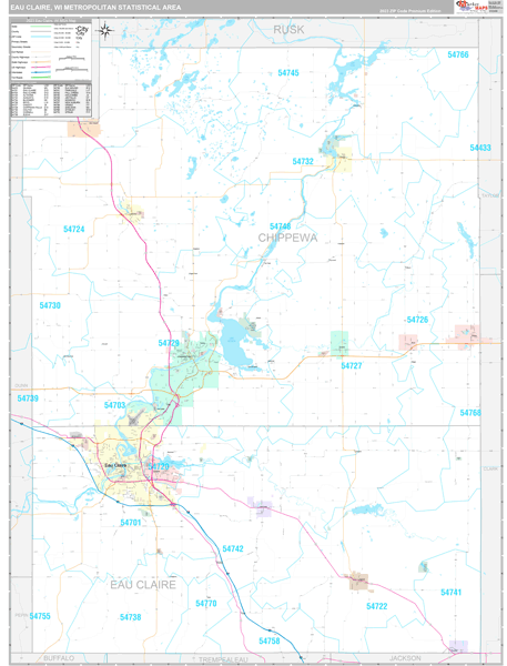 Eau Claire, WI Metro Area Wall Map